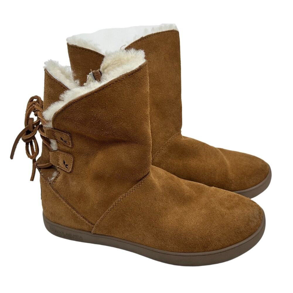 Koolaburra By Ugg Lace Back Side Zip Short Boots Sherpa Wool Lined Tan Brown 8